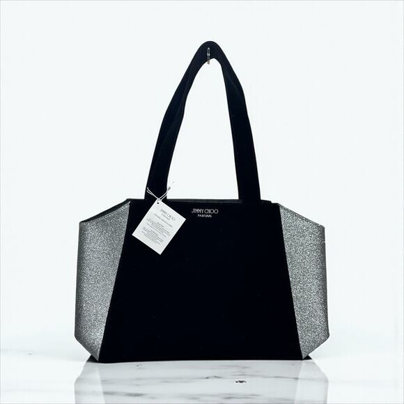 Jimmy Choo Parfums Promo Tote Shoulder Bag Black Velvet Silver Glitter Large NWT - Picture 1 of 6